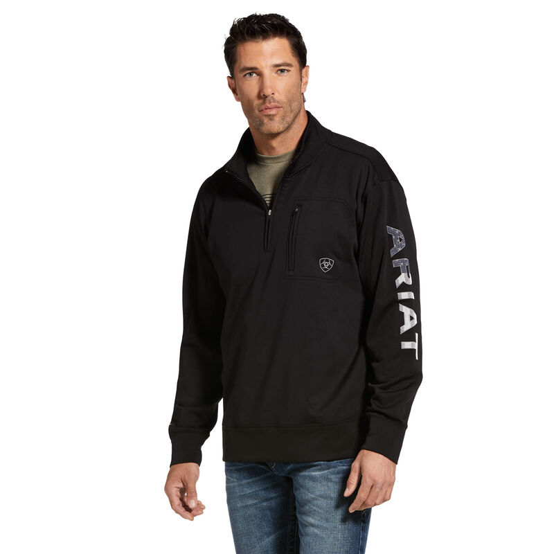 Ariat Team Logo 1/4 Zip - Miesten Mustat Collegepaita ( JVWDOS-086 )